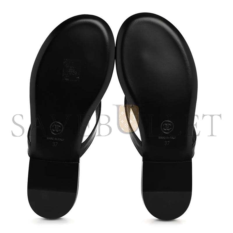 CHANEL LAMBSKIN CRYSTAL CC THONG SANDALS